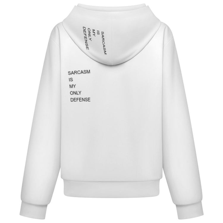 Sarcasm Is My Only Defence unisex hooded baseball jacket with bold graphic print