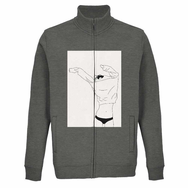 Felpa uomo zip eco-friendly con illustrazione artistica Fela Uomo e interno in pile spazzolato
