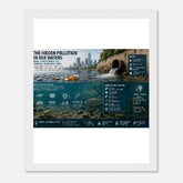 Kawaii Therapy Shop framed poster of "The Hidden Pollution in Our Water" print with wooden magnetic hanger, fine art wall decor.