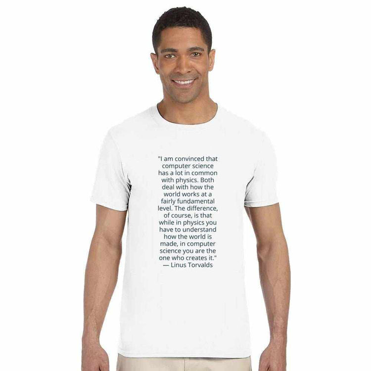Linus Torvalds Computer Science Quote Premium Cotton T-ShirtCelebrate the philosophy of programming with this premium t-shirt featuring an iconic quote by Linus Torvalds: "I am convinced that computer science has a lot in comPrint MaterialKawaii Therapy ShopKawaii Therapy Shopcamicia premium cotone