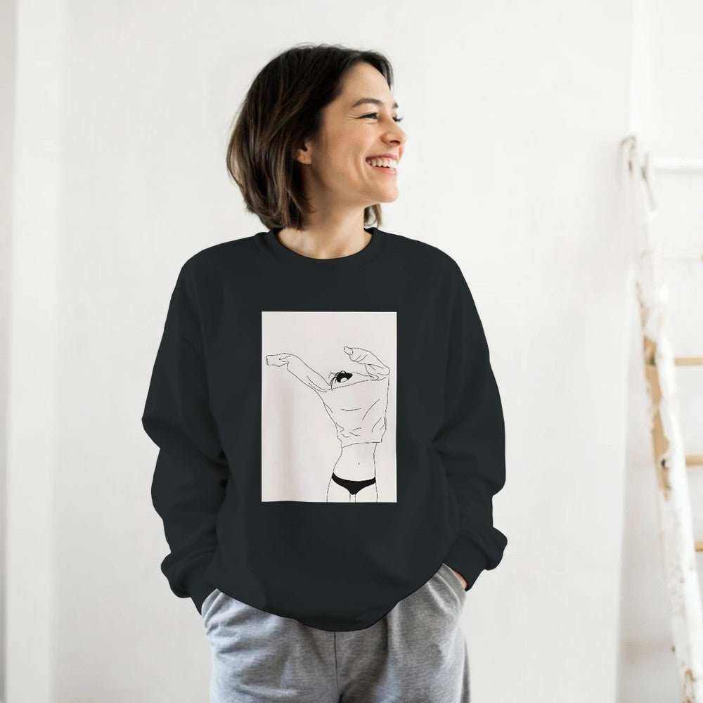 Minimalist Cat Graphic Crewneck Sweatshirt - Women&