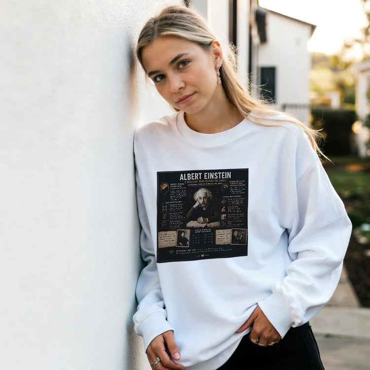Unisex sweatshirt featuring Albert Einstein mental disorders graphic print, made from comfortable print material, by Kawaii Therapy Shop.