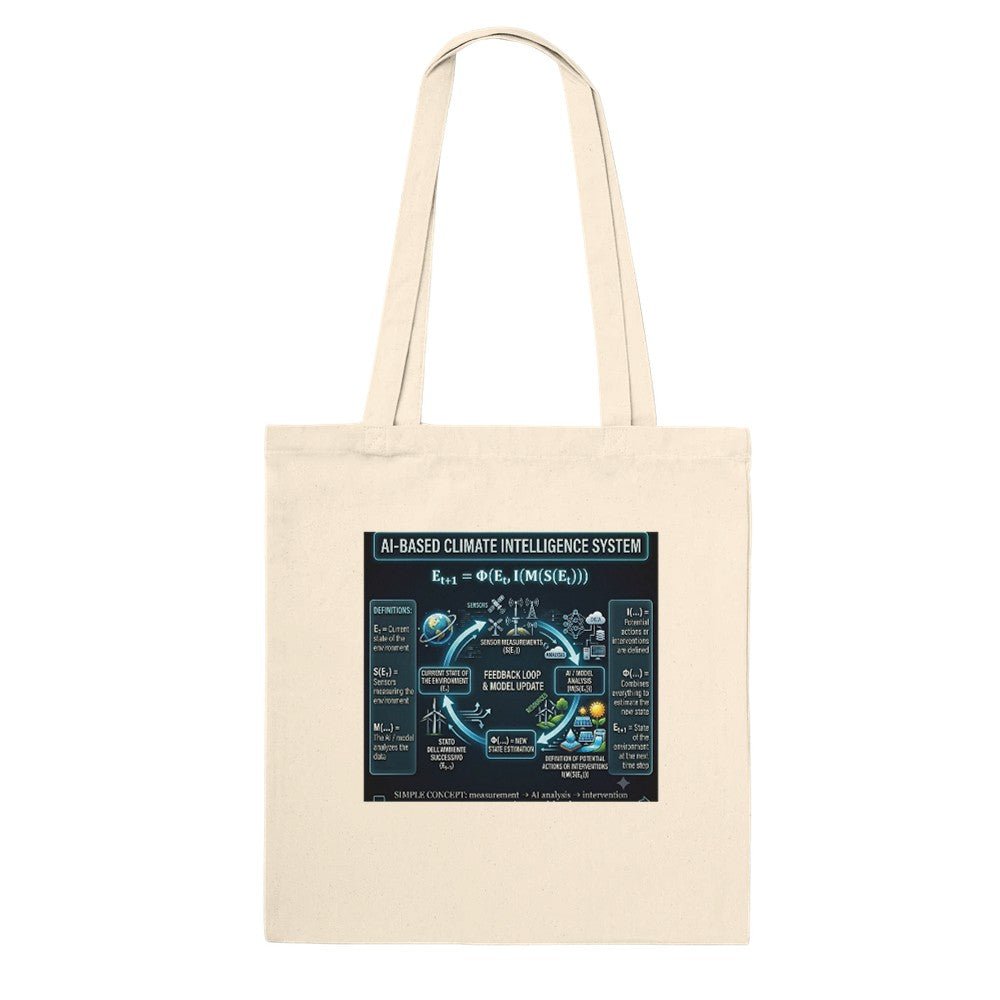 Kawaii Therapy Shop AI Climate Intelligence System premium cotton tote bag with printed design, natural fabric and sturdy handles.