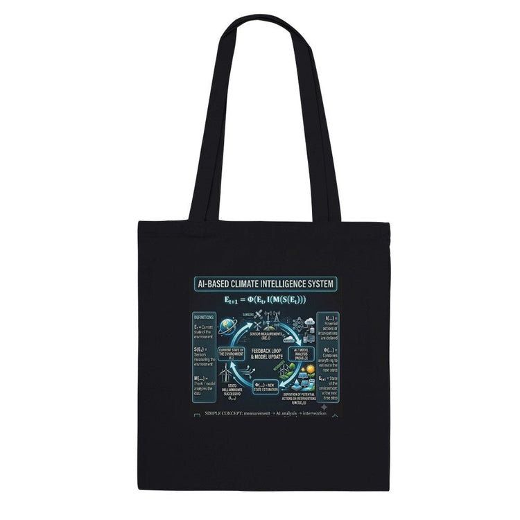 Kawaii Therapy Shop AI Climate Intelligence System premium cotton tote bag with print material design on front.