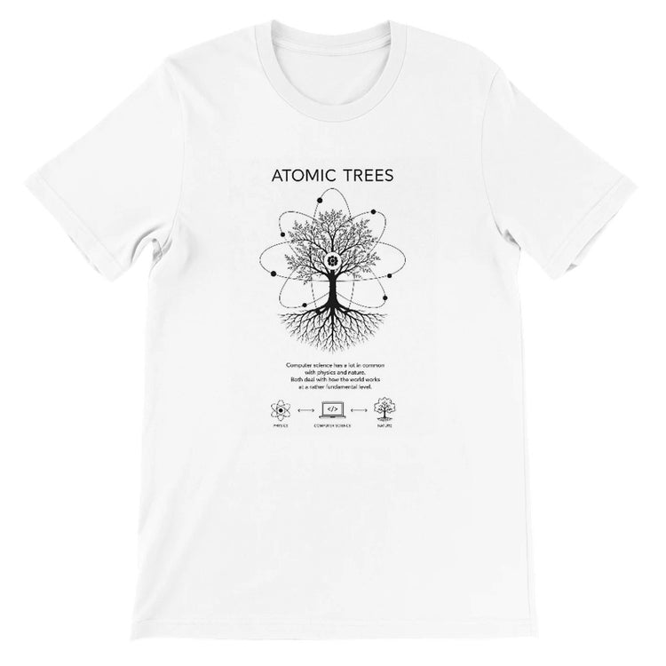 Unisex cotton T-shirt with a computer science nature connection print, featuring atoms design in vibrant colors.