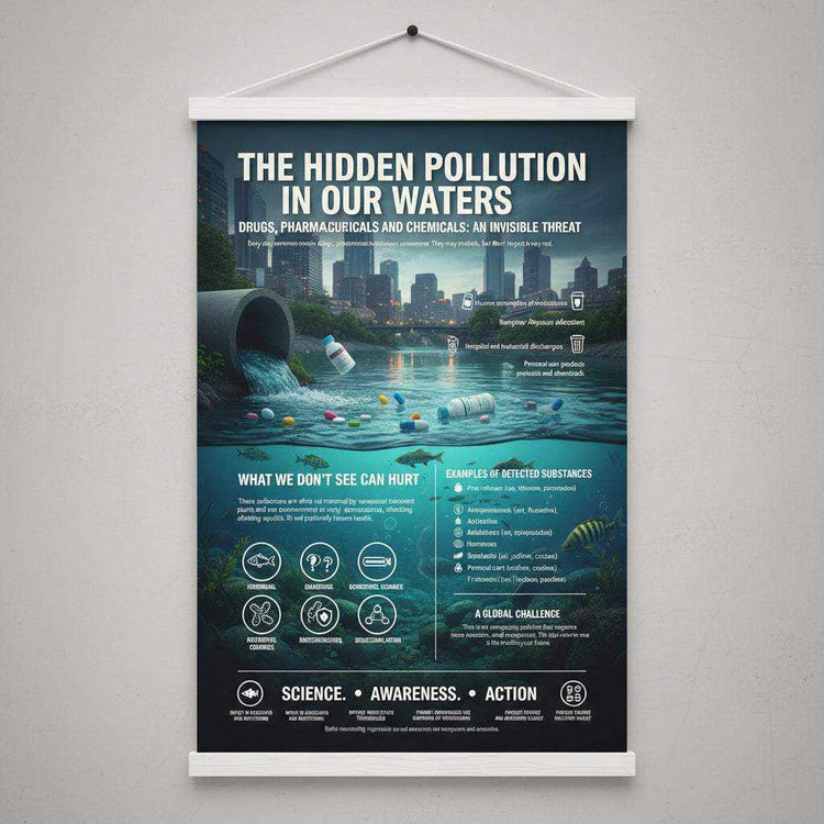 The Hidden Pollution in Our Water Poster with Wooden Magnetic HangerRaise awareness and elevate your home or office decor with our &