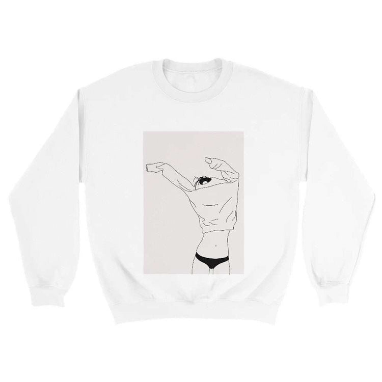 Minimalist Cat Graphic Crewneck Sweatshirt - Women&