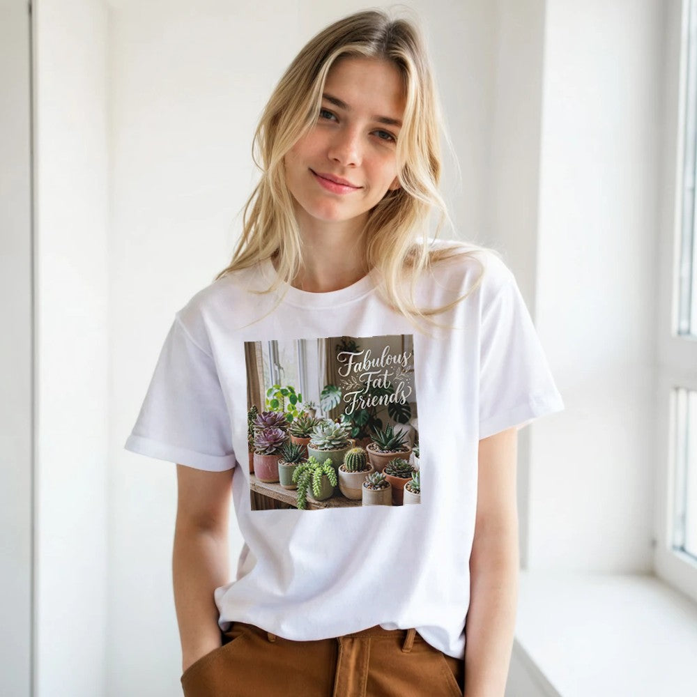 Unisex Fabulous Fat Friends T-Shirt by Kawaii Therapy Shop, soft cotton print tee with colorful design on front.