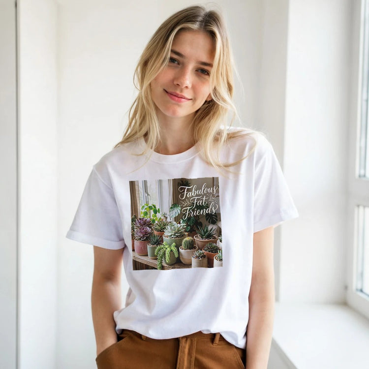 Unisex Fabulous Fat Friends T-Shirt by Kawaii Therapy Shop, soft cotton print tee with colorful design on front.