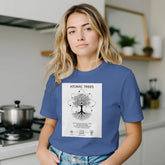 Unisex cotton T-shirt with Atoms Computer Science Nature Connection print, featuring a colorful scientific and nature-themed design.