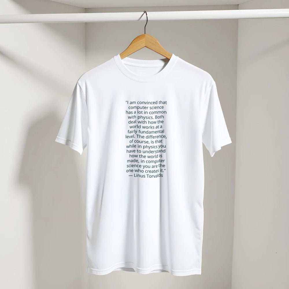 Linus Torvalds Computer Science Quote Premium Cotton T-ShirtCelebrate the philosophy of programming with this premium t-shirt featuring an iconic quote by Linus Torvalds: "I am convinced that computer science has a lot in comPrint MaterialKawaii Therapy ShopKawaii Therapy Shopcamicia premium cotone