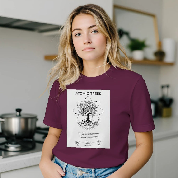 Unisex cotton T-shirt with computer science and nature print, featuring atoms design in a casual, comfortable fit.