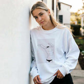Minimalist Cat Graphic Crewneck Sweatshirt - Women&