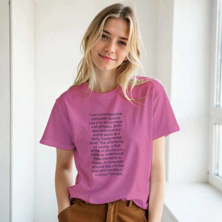 Linus Torvalds Computer Science Quote Premium Cotton T-ShirtCelebrate the philosophy of programming with this premium t-shirt featuring an iconic quote by Linus Torvalds: "I am convinced that computer science has a lot in comPrint MaterialKawaii Therapy ShopKawaii Therapy Shopcamicia premium cotone