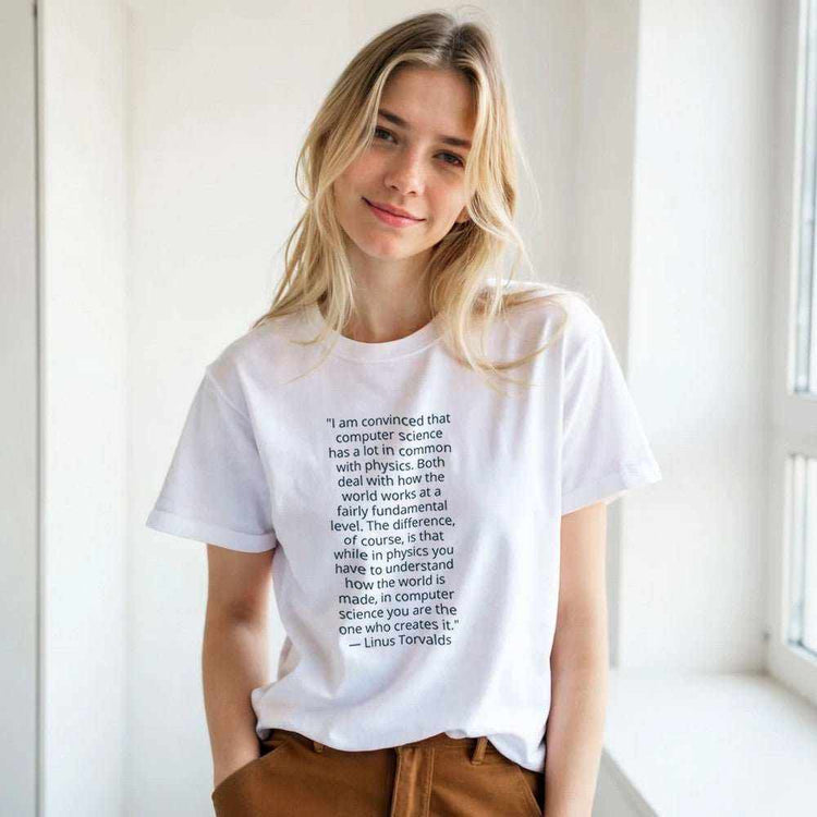 Linus Torvalds Computer Science Quote Premium Cotton T-ShirtCelebrate the philosophy of programming with this premium t-shirt featuring an iconic quote by Linus Torvalds: "I am convinced that computer science has a lot in comPrint MaterialKawaii Therapy ShopKawaii Therapy Shopcamicia premium cotone