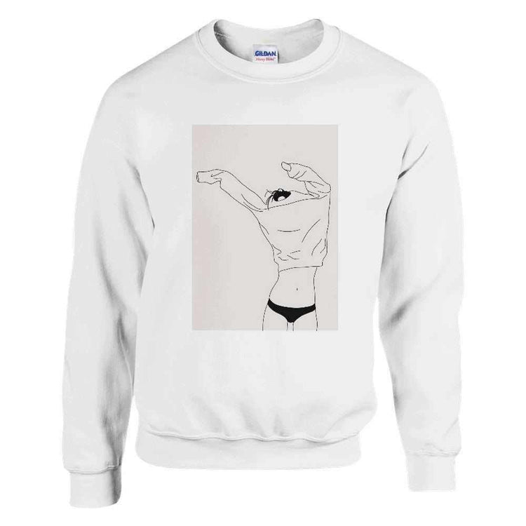 Minimalist Cat Graphic Crewneck Sweatshirt - Women&