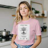 Unisex cotton T-shirt featuring a nature-inspired atoms and computer science print, by Kawaii Therapy Shop.