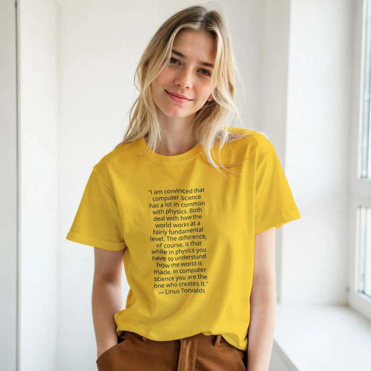 Linus Torvalds Computer Science Quote Premium Cotton T-ShirtCelebrate the philosophy of programming with this premium t-shirt featuring an iconic quote by Linus Torvalds: "I am convinced that computer science has a lot in comPrint Materialcamicia premium cotoneKawaii Therapy ShopKawaii Therapy Shop