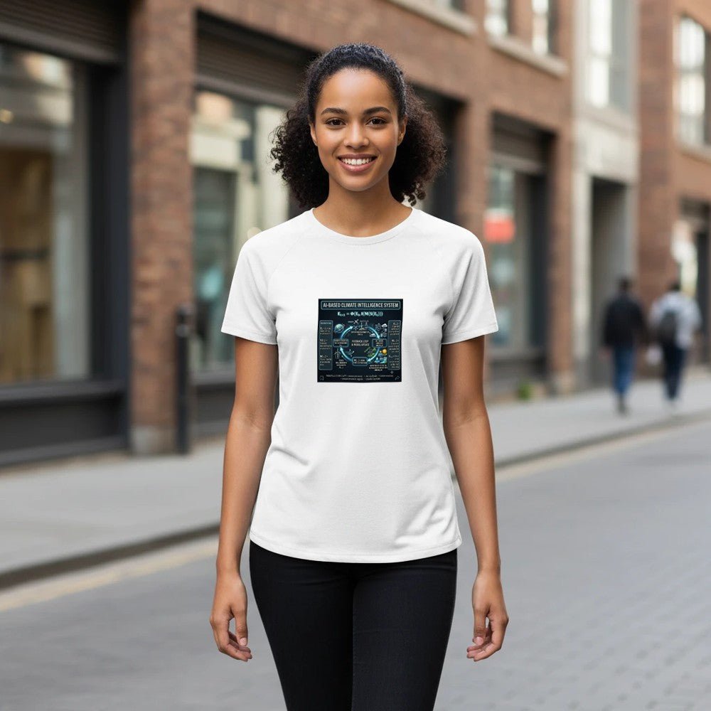 Unisex AI Climate Intelligence System sports shirt made from print material, featuring a modern design by Kawaii Therapy Shop.