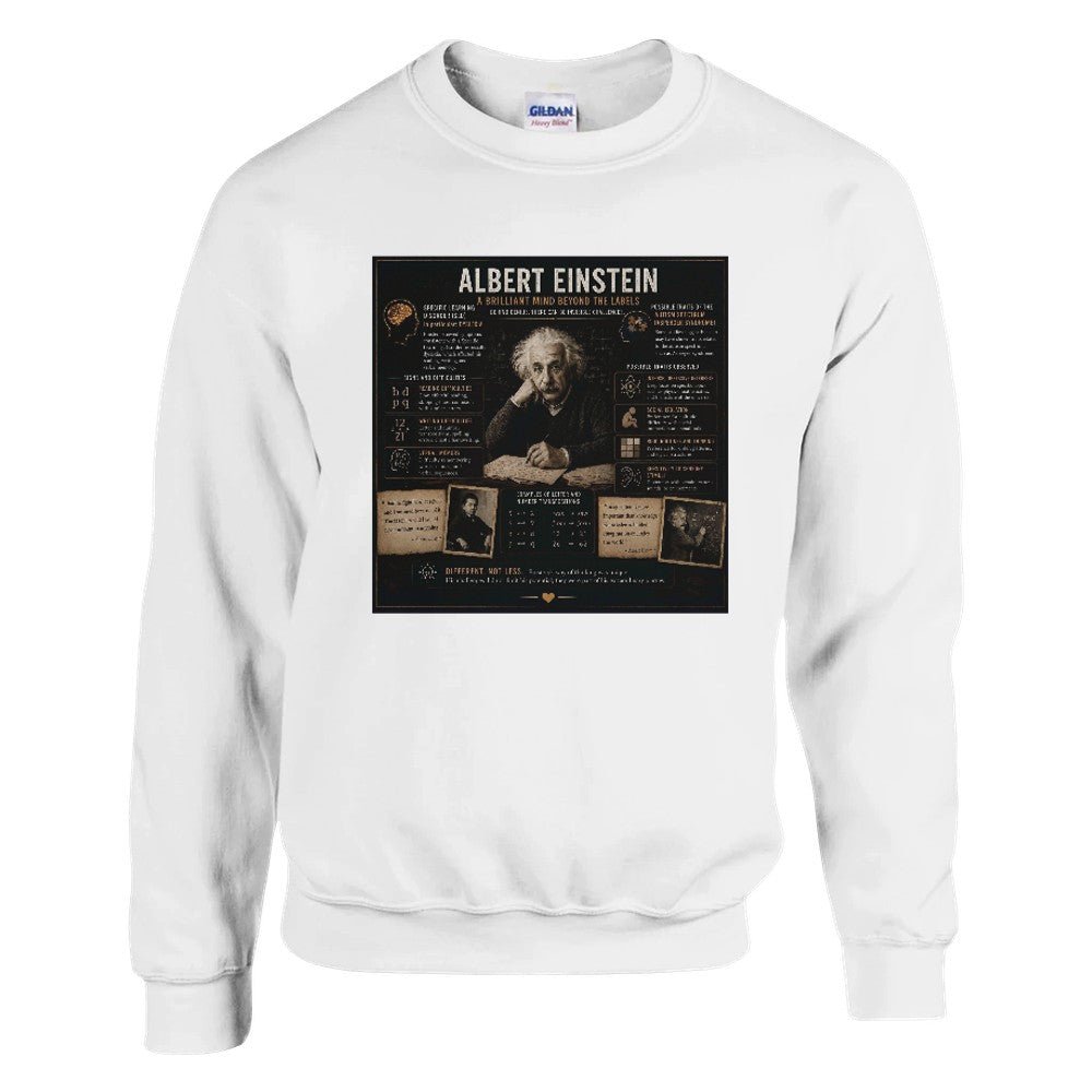Unisex sweatshirt with Albert Einstein mental disorders graphic print, featuring a stylish design on soft fabric.