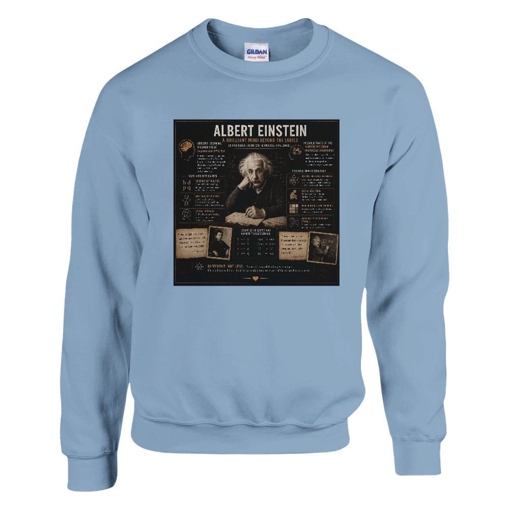 Unisex sweatshirt featuring a graphic print of Albert Einstein with mental disorders, made from comfortable print material.