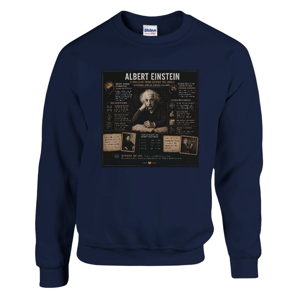 Unisex sweatshirt featuring a graphic of Albert Einstein with mental disorders, made from comfortable print material.
