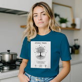 Unisex cotton T-shirt with computer science and nature-themed print, featuring atoms and natural elements, by Kawaii Therapy Shop.