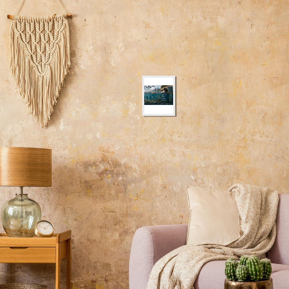 Kawaii Therapy Shop framed poster of "The Hidden Pollution in Our Water" print with wooden magnetic hanger, fine art style.