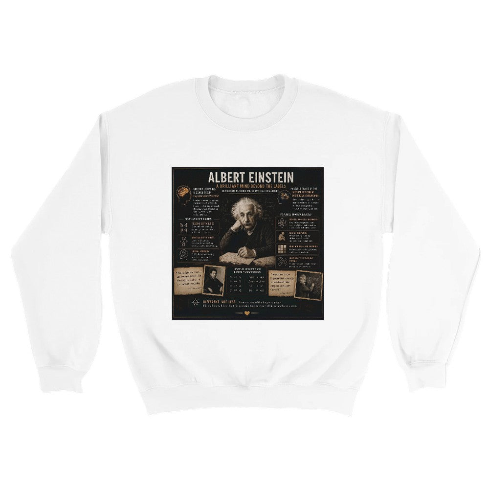 Unisex sweatshirt featuring a graphic of Albert Einstein and mental disorders, made from comfortable print material.