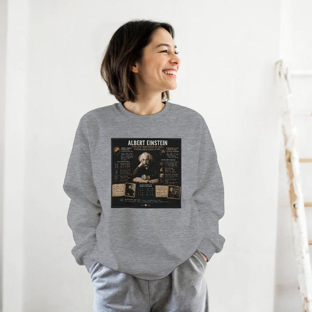 Unisex sweatshirt featuring a graphic print of Albert Einstein with mental disorders, in a Kawaii Therapy Shop design.