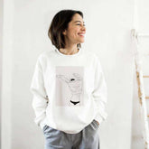 Minimalist Cat Graphic Crewneck Sweatshirt - Women&