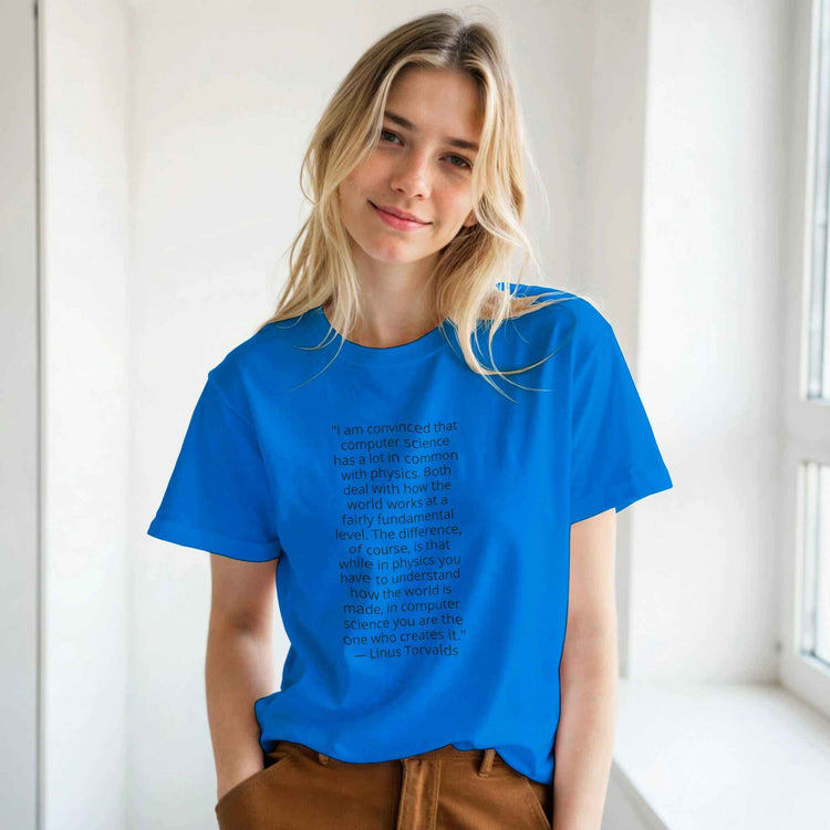Linus Torvalds Computer Science Quote Premium Cotton T-ShirtCelebrate the philosophy of programming with this premium t-shirt featuring an iconic quote by Linus Torvalds: "I am convinced that computer science has a lot in comPrint MaterialKawaii Therapy ShopKawaii Therapy Shopcamicia premium cotone