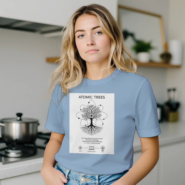 Unisex cotton T-shirt with science and nature-inspired print, featuring atoms design, from Kawaii Therapy Shop&