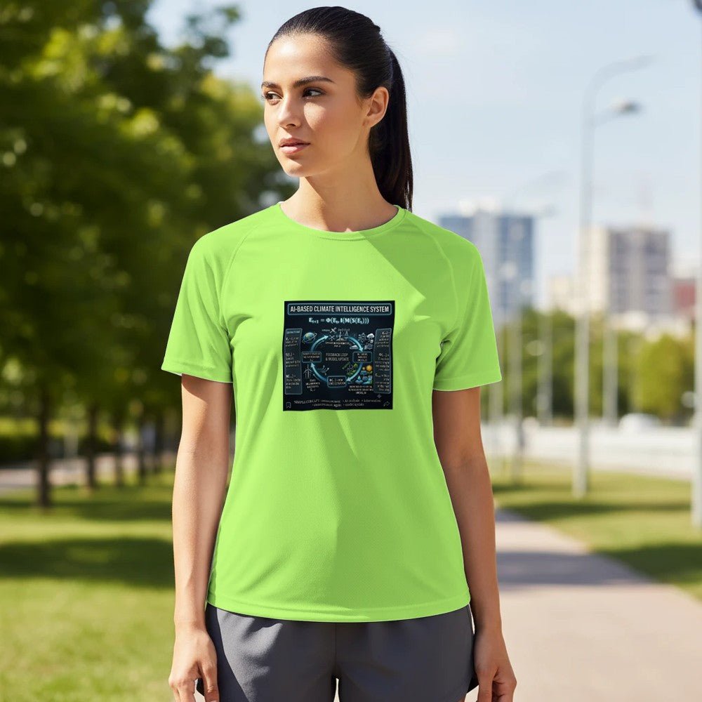 Unisex AI Climate Intelligence System Performance sports print material with vibrant design, showcasing breathable fabric and advanced tech features.