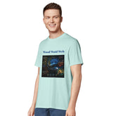 Unisex Wood Waid Web Connection T-Shirt from Kawaii Therapy Shop made of sustainable organic cotton, featuring a printed web design.