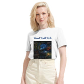 Unisex Wood Waid Web Connection T-Shirt by Kawaii Therapy Shop made from sustainable organic cotton, featuring a printed web design.