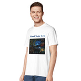 Unisex Wood Waid Web Connection T-shirt made of sustainable organic cotton with printed design, by Kawaii Therapy Shop.